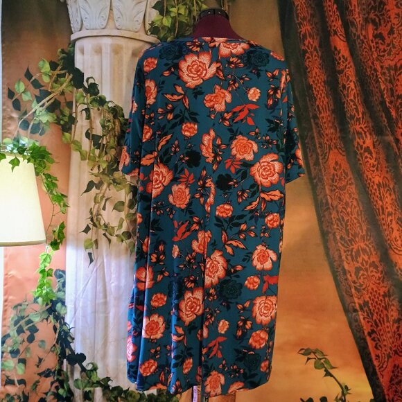 EUC: Tiffany & Grey Sze 3X Blue & Red Floral Shift Dress - Picture 2 of 6